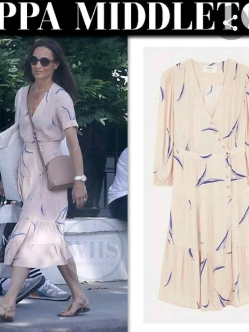 ba&sh Tais Pale Pink Tiered Midi Skirt with Blue Leaf Motif ASO Pippa Middleton